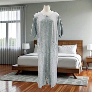Dreams Co Zip Front Lounger Gray House Dress  18/20 Duster Sleepwear Pockets